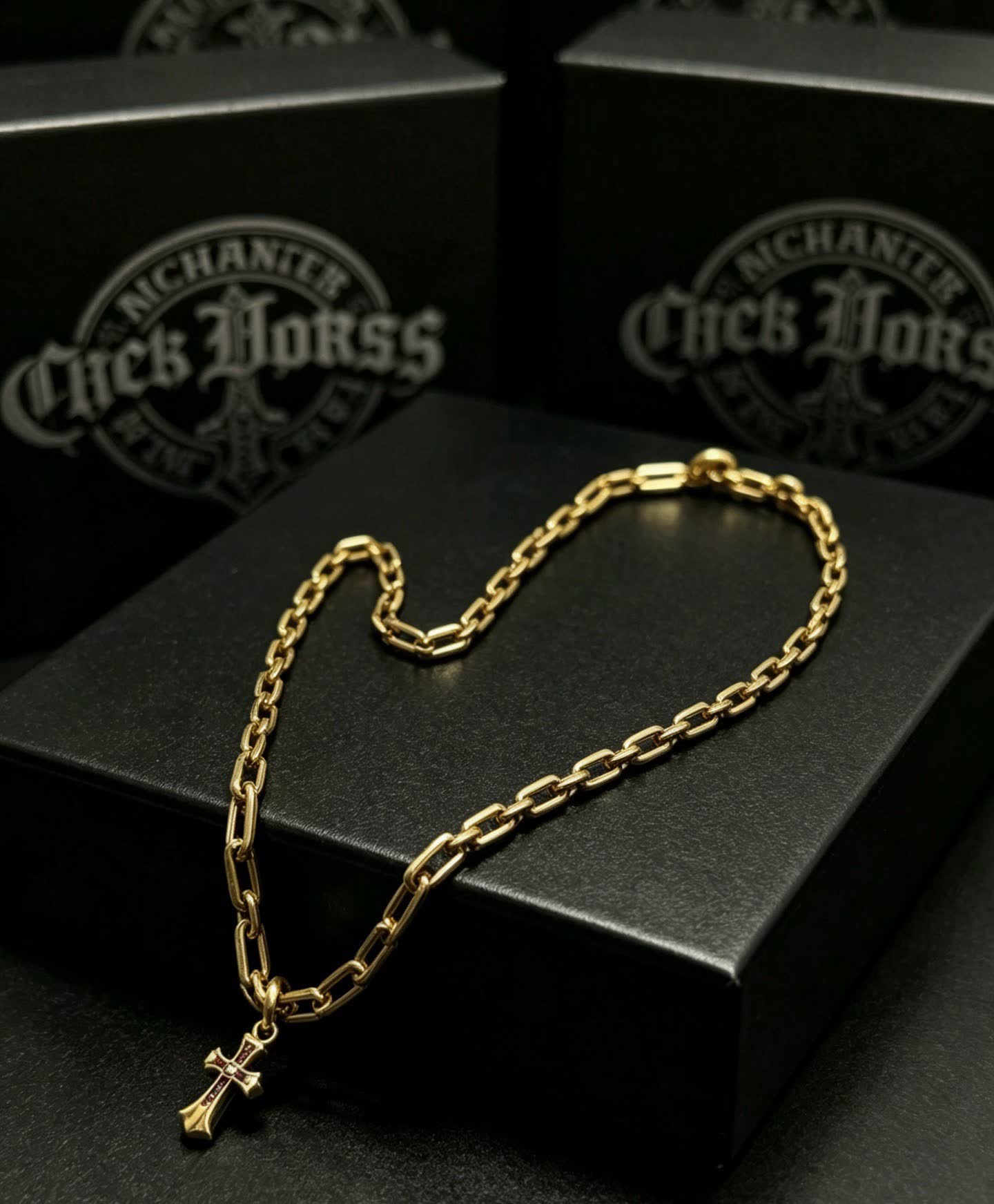 Chrome Hearts Gold Cross Pendant Necklace